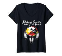 Mujer Medicina Rueda Mitakuye Oyasin Nativos Americanos Camiseta Cuello V