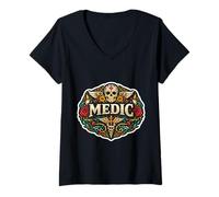 Mujer Médico Día De Los Muertos Día De Los Muertos Mardi Gras Mexicano Camiseta Cuello V