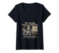 Mujer medieval tech support funny knight castle wifi broma ye olde Camiseta Cuello V