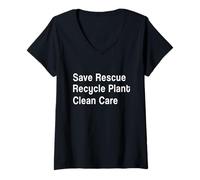 Mujer Medio Ambiente - Save Rescue Reciclar Planta Cuidado Limpio Camiseta Cuello V