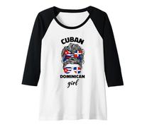 Mujer Medio República Dominicana y Cuba Bandera Chica Mujeres Mix Camiseta Manga Raglan