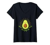 Mujer Meditación de Aguacate Zen Calma Arte Comida Divertida Camiseta Cuello V