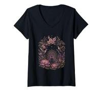 Mujer Meditación Lotus Colibrí Floral Mandala Luna Yoga Camiseta Cuello V