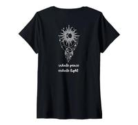 Mujer Meditaciones Esoterismo Sol Místico Inhalar Peace Yoga Camiseta Cuello V