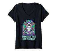 Mujer Meditado Y Todavía Molesto Gato De Yoga Gruñón Geométrico Camiseta Cuello V