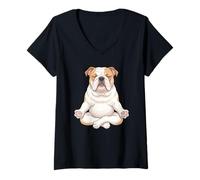 Mujer Meditando Bulldog Inglés Namaste Dog Lover Camiseta Cuello V