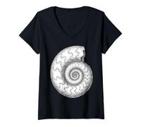 Mujer Medlicottia Fossil - Arte de cefalópodos amonoides del Pérmico Camiseta Cuello V