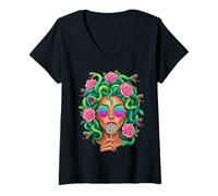 Mujer Medusa Lollipop Greek Mythology Goddess Roses Camiseta Cuello V