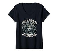 Mujer Medusa no será recordada mantuvo su Boca Cerrada Gorgona Camiseta Cuello V