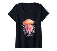 Mujer Medusa Retro Arco Iris mar océano Amante Hombres Mujeres niños Camiseta Cuello V