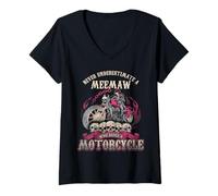 Mujer Meemaw - Camisa de Motociclista Never Underestimate Motorcycle Grandma Camiseta Cuello V