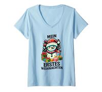 Mujer Mein Erstes Weihnachten Lindo Muñeco Nieve Invierno Navidad Camiseta Cuello V