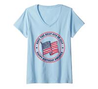 Mujer Mejor 4 de Julio - Feliz Cumpleaños América Camiseta Cuello V