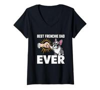 Mujer Mejor Frenchie Dad Ever Fist Bump Fun Camiseta Cuello V