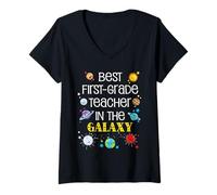 Mujer Mejor maestro de primer grado en la galaxia Equipo de regreso a clases Camiseta Cuello V