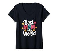 Mujer Mejor mamá en el Mundo ilustración Floral Camiseta Cuello V