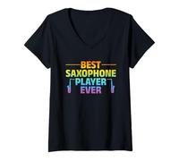Mujer Mejor saxofón Reproductor de saxofón jamás saxofonista Amante de la música Camiseta Cuello V