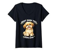 Mujer Mejor Shih Tzu Mom Ever Cute Puppy Dog Lover Cita Camiseta Cuello V