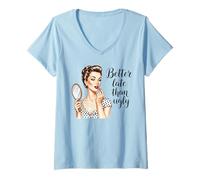 Mujer Mejor Tarde Que Feo Retro Vintage Maquillaje señora Camiseta Cuello V