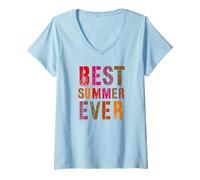 Mujer Mejor Verano del Último día de Vacaciones para niños Personal del Campamento anfitrión Camiseta Cuello V