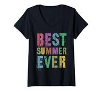 Mujer Mejor Verano Ever Camp Último día Vacaciones Niños Mamá Crucero Viaje Camiseta Cuello V