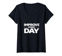 Mujer Mejore la Identidad de la mentalidad del Progreso consistente Todos los días Camiseta Cuello V