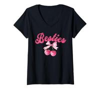 Mujer Mejores Amigas BFF Cereza Linda y Lazo Coquette Camiseta Cuello V