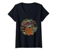 Mujer Melanin Black Women Natural Hair Afro Word Art Juneteenth Camiseta Cuello V