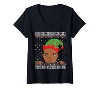 Mujer Melanin Prince Christmas Black Boy, Navidad, Piel marrón, diversión para niños Camiseta Cuello V