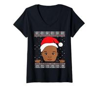 Mujer Melanin Prince Christmas Black Boy, Navidad, Piel marrón, diversión para niños Camiseta Cuello V