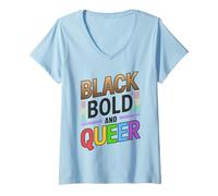 Mujer Melanina Black Bold and Queer LGBTQ Black Pride Camiseta Cuello V