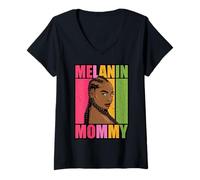 Mujer melanina Mami afroamericana Madre Negra mamá mamá Vibraciones Camiseta Cuello V
