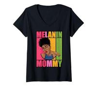 Mujer melanina Mami afroamericana Madre Negra mamá mamá Vibraciones Camiseta Cuello V
