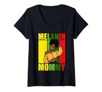 Mujer melanina Mami afroamericana Madre Negra mamá mamá Vibraciones Camiseta Cuello V
