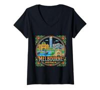 Mujer Melbourne Australia Travel Souvenir Landmark Regalo turístico Camiseta Cuello V