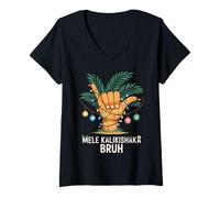 Mujer Mele Kaliki Shaka Sign Tropical Christmas Hawaiian Xmas Palm Camiseta Cuello V