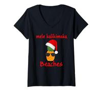Mujer Mele Kalikimaka Beaches Sunglasses Merry Hawaiian Christmas Camiseta Cuello V