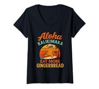 Mujer Mele Kalikimaka Eat More Gingerbread Xmas Vibraciones Camiseta Cuello V