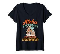 Mujer Mele Kalikimaka Eat More Gingerbread Xmas Vibraciones Camiseta Cuello V