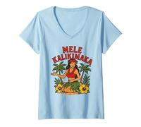 Mujer Mele Kalikimaka Retro Hula Vintage Hawaii Christmas Girl Camiseta Cuello V
