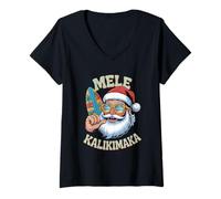 Mujer Mele Kalikimaka Santa with Sunglasses Hawaiian Christmas Camiseta Cuello V