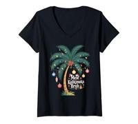 Mujer Mele Kalikimaka Tropical Christmas Hawaiian Palm Tree Xmas Camiseta Cuello V