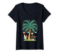Mujer Mele Kalikimaka Tropical Christmas Hawaiian Xmas Palm Tree Camiseta Cuello V