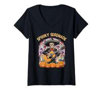 Mujer Melodía de la música del Esqueleto de Calabaza de Halloween Espeluznante Camiseta Cuello V