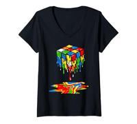 Mujer Melting Cube Speed Cubing Ice Cream Dripping Puzzle Camiseta Cuello V