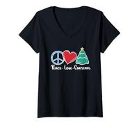 Mujer Meme con Forma de árbol de corazón con el Signo de la Paz, Amor, Navidad Camiseta Cuello V