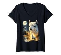Mujer Meme de Alpaca Aullando a la Luna Divertido Llama Alpaca de los 90 Camiseta Cuello V