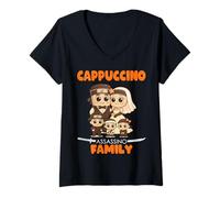 Mujer Meme de Brainrot italiano a juego de la familia Cappuccino Assassino Camiseta Cuello V