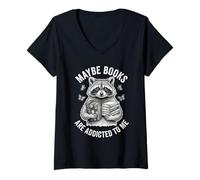 Mujer Meme de Mapache Divertido Tal Vez los Libros Son Adictos a mí Camiseta Cuello V