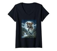 Mujer Meme de Staffy Howling to The Moon, Divertido Amante de los Perros Camiseta Cuello V